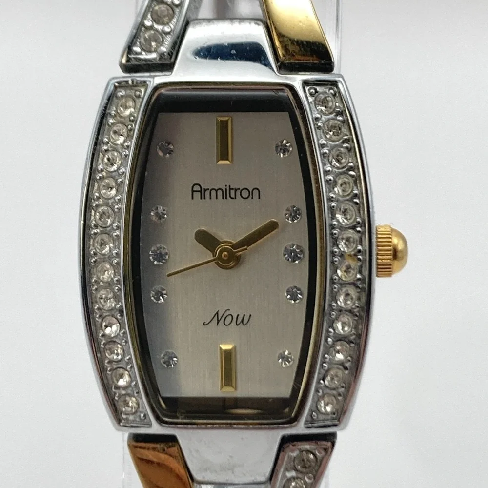 Armitron Now Women's Watch 19mm Gold Silver Two Tone Crystals New Battery 6.75